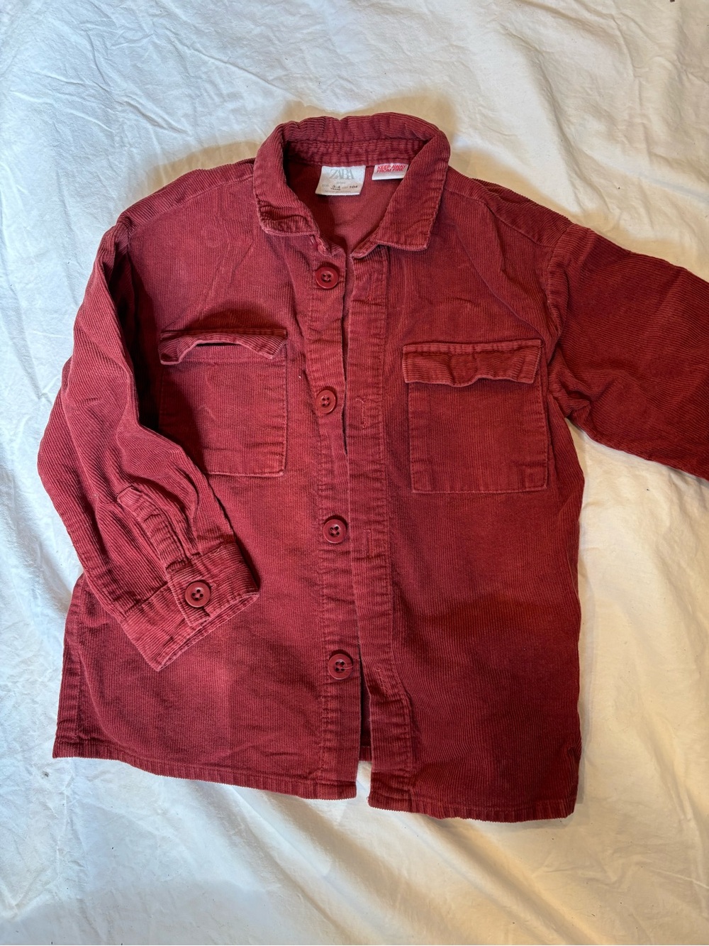 Zara Children's Corduroy Button-Up Shirt - Deep Red